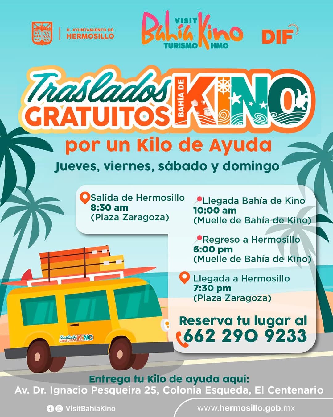 Ayuntamiento de Hermosillo ofrecerá traslados gratuitos a Bahía de Kino durante Semana Santa